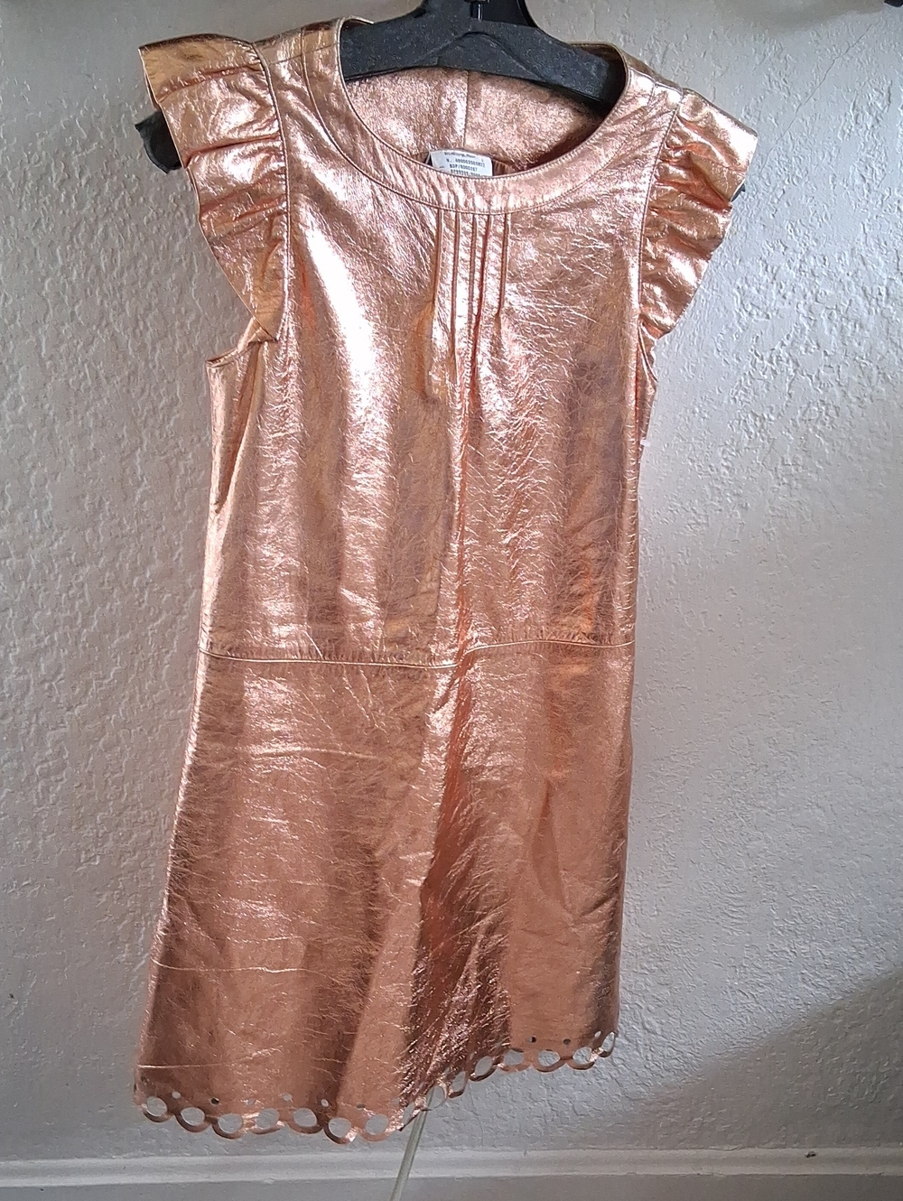 Metallic Rose Gold Ruffle Sleeve Dress
